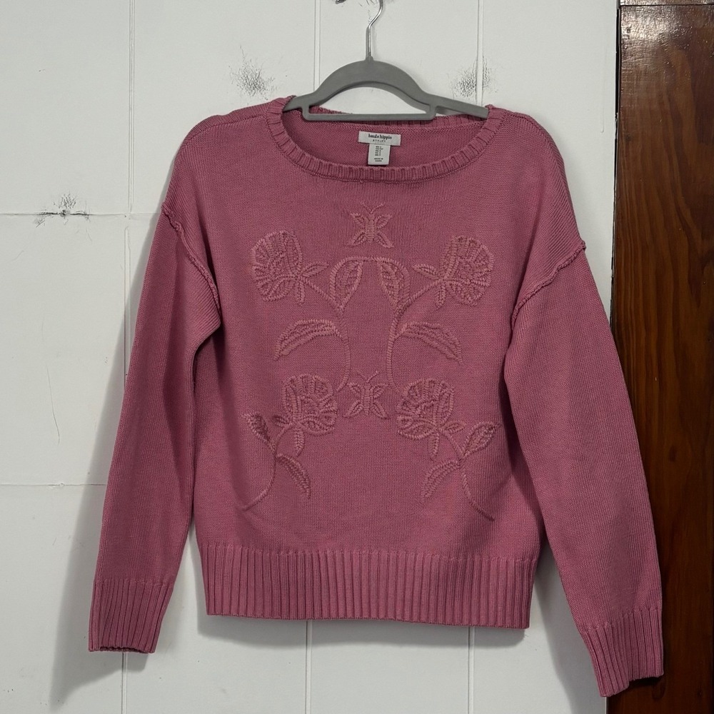 Haute Hippie Embroidered Floral Pullover Sweater Dusty Rose Size S